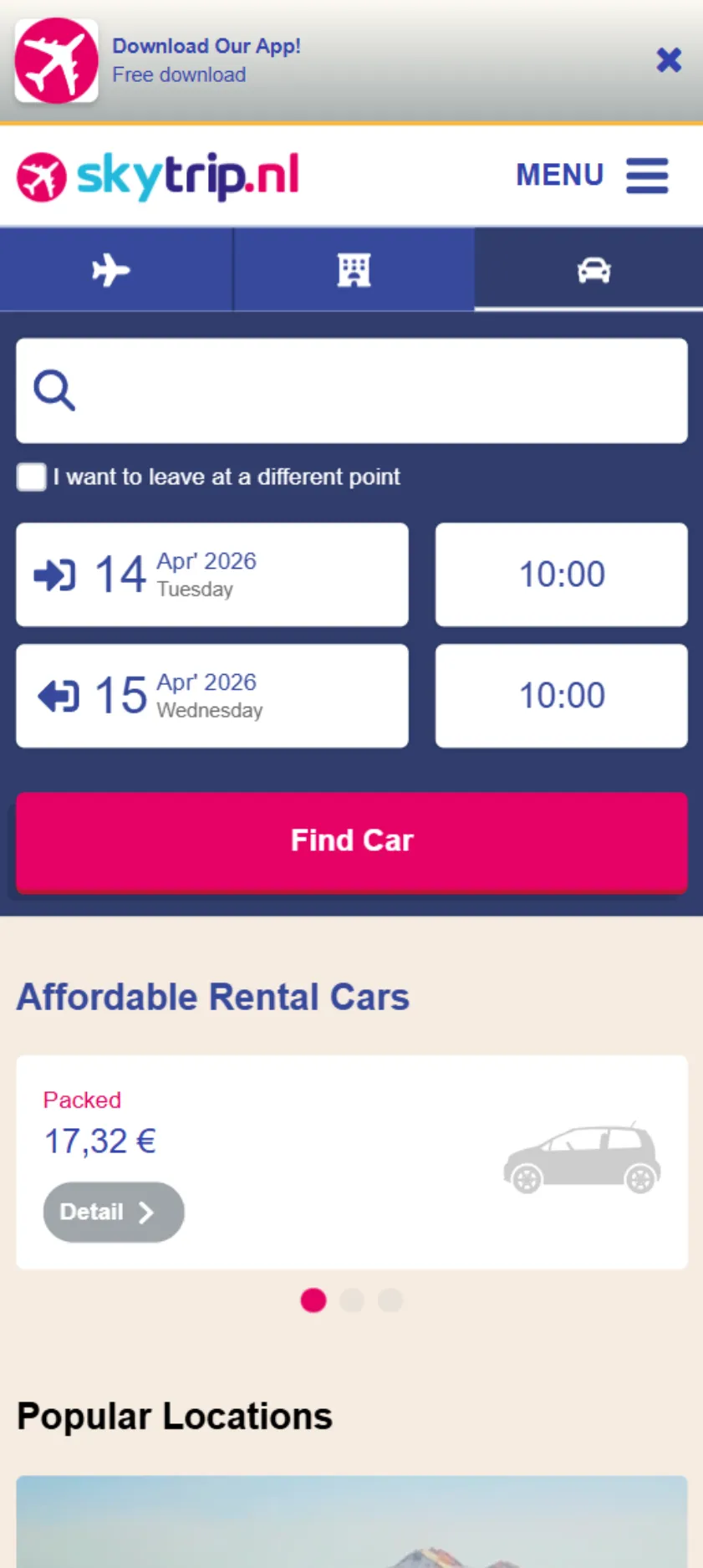 Mobile Mietwagen-Website