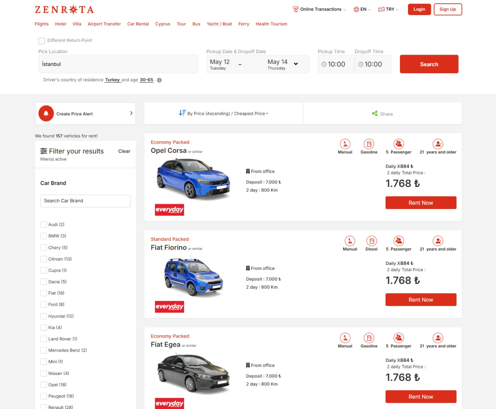 Fahrzeugliste & Filterung